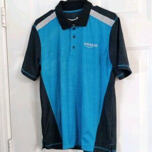 Amazon Uniform Shirt Tropical Polo Men's Size Med Short Sleeve Logo Reflective